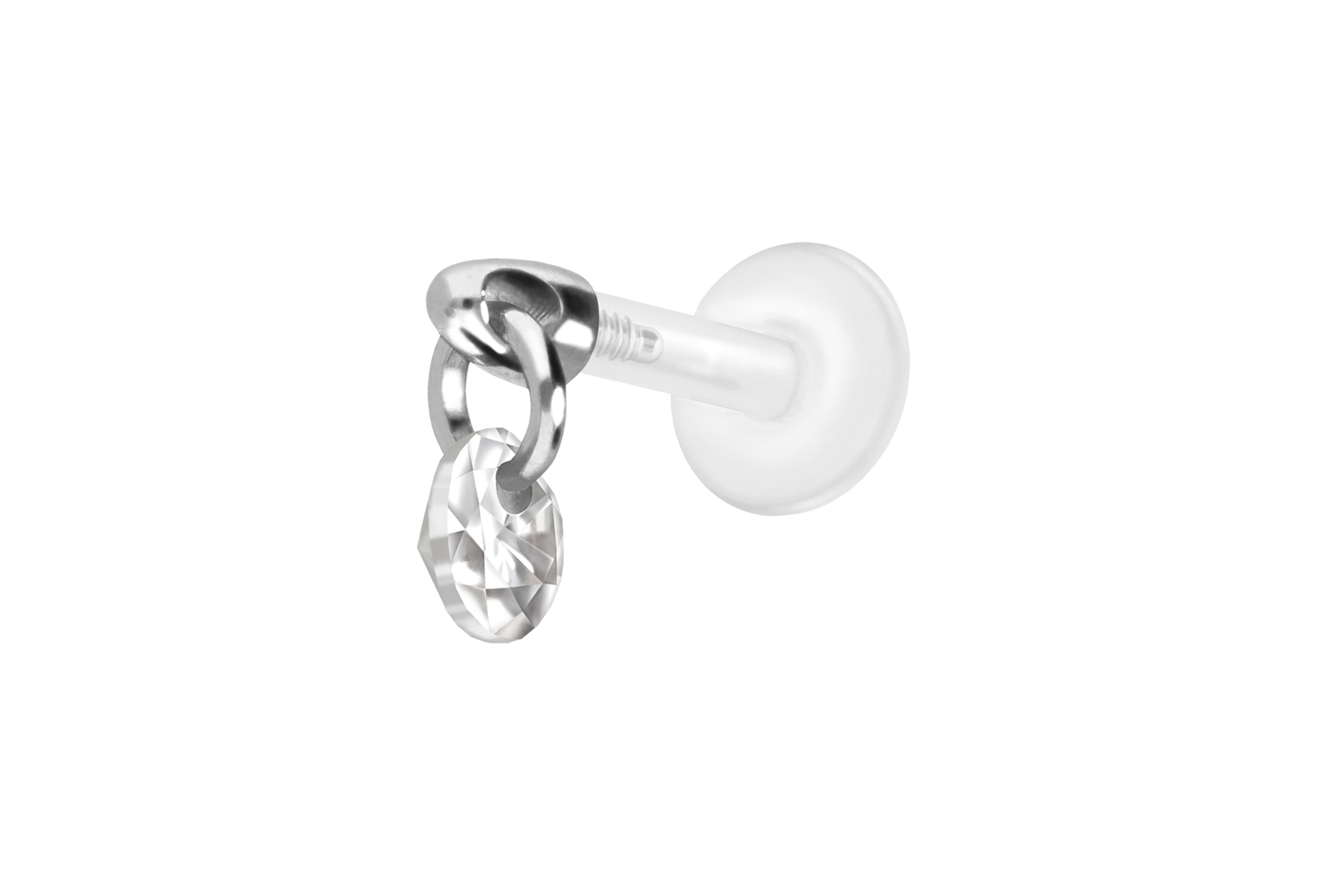 PTFE Labret Piercing mit Innengewinde + Titan-Aufsatz RUNDER KRISTALL